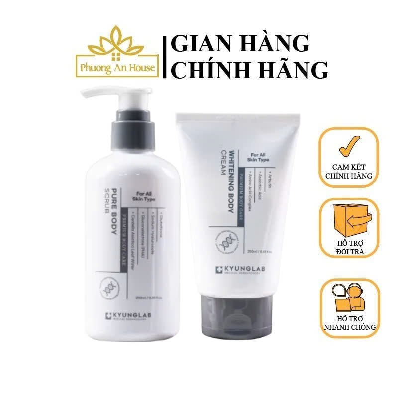Kem Dưỡng Nâng Tone Make Up Body KyungLab Whitening Cream - Tẩy Tế Bào Chết Body Pure Body Scrub