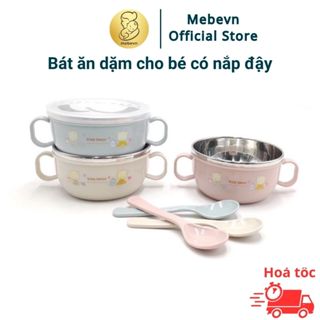 bát ăn dặm cho bé có nắp đậy, chén ăn dặm cho bé, bát ăn dặm inox an toàn cho bé