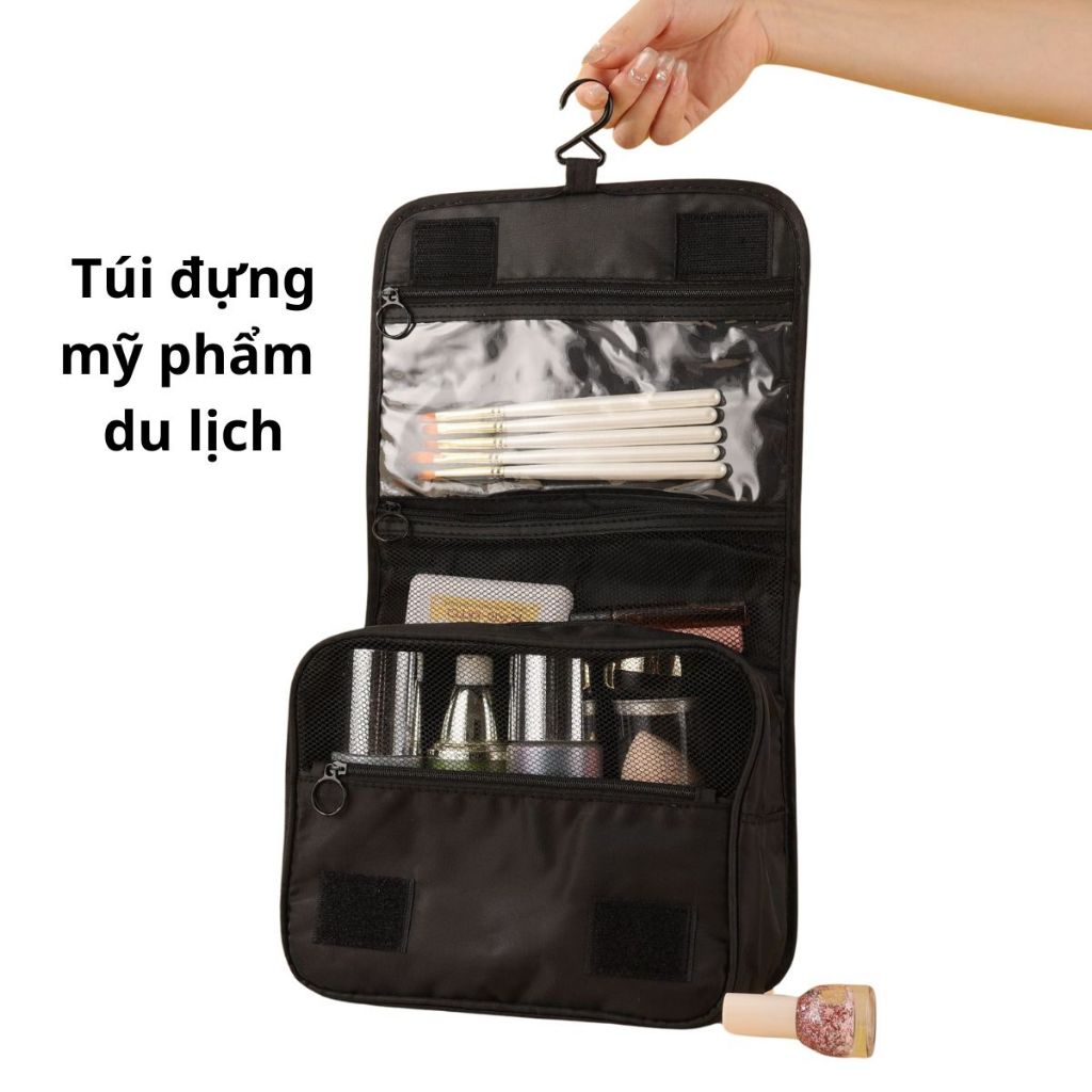 Túi Đựng Mỹ Phẩm Du Lịch Có Móc Treo, Có Thể Gấp Gọn, Nhiều Ngăn, Chứa Được Nhiều Đồ Dùng Cá Nhân Và Mỹ Phẩm