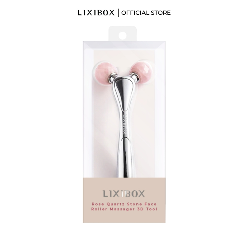  Thanh Lăn Massage Mặt Đá Thạch Anh Hồng Lixibox Rose Quartz Stone Face Roller Massager 3D Tool 