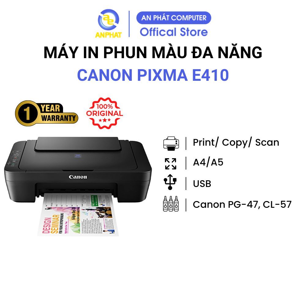 Máy in phun màu đa năng Canon PIXMA E410 (In| Copy| Scan| A4| A5| USB)