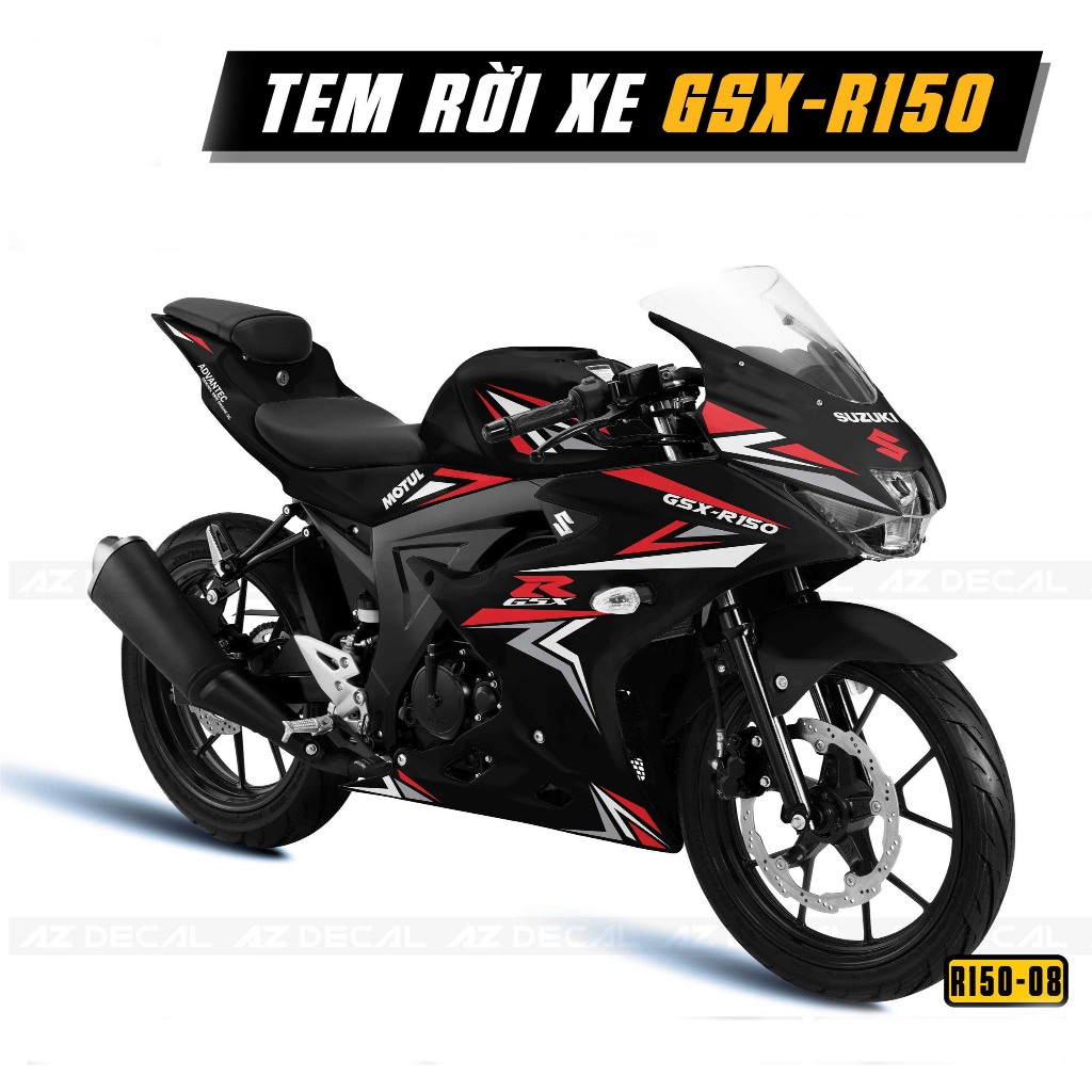 Tem rời GSX R150 thiết kế mũi tên đơn giản - Decal 3 lớp chất lượng cao, bền màu, chống nước