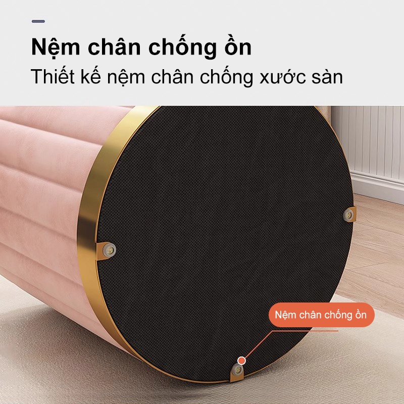HEINO Ghế đôn sofa Ghế đôn trang điểm bọc nhung, chân gỗ tự nhiên, viền inox vàng, phong cách Bắc Âu | BigBuy360 - bigbuy360.vn