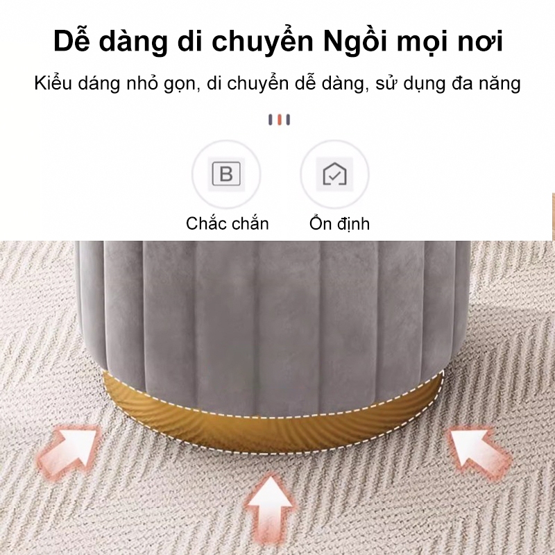 HEINO Ghế đôn sofa Ghế đôn trang điểm bọc nhung, chân gỗ tự nhiên, viền inox vàng, phong cách Bắc Âu | BigBuy360 - bigbuy360.vn