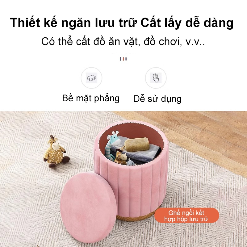 HEINO Ghế đôn sofa Ghế đôn trang điểm bọc nhung, chân gỗ tự nhiên, viền inox vàng, phong cách Bắc Âu | BigBuy360 - bigbuy360.vn