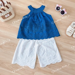 Set Yếm Tơ Thêu Hoa Phối Quần Suông Điệu Đà Cho Bé Gái Đi Phố, Đi Biển Ngày Hè [14-26kg]