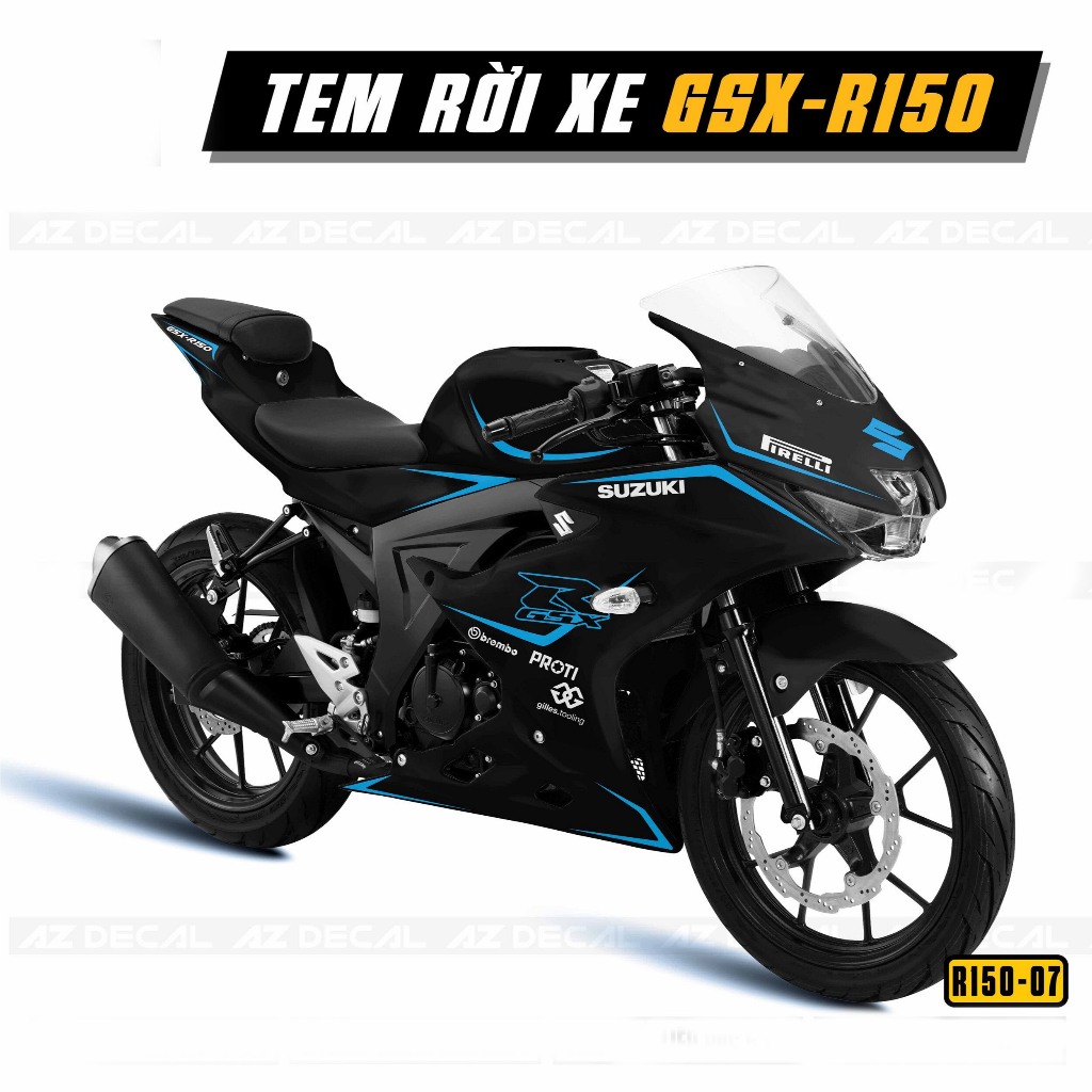 Tem rời GSX R150 thiết kế chỉ đơn giản - Decal 3 lớp chất lượng cao, bền màu, chống nước