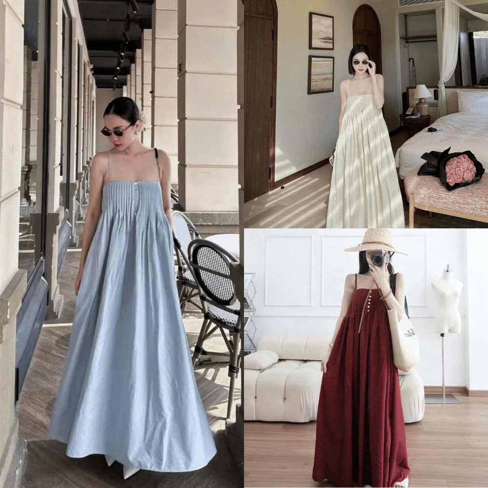 Váy Maxi 2 Dây Cúc Xà Cừ Siêu Mới 3 Màu 2001 Clothing