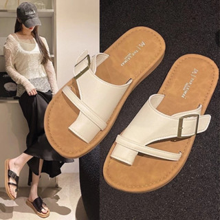 Dép xỏ ngón nữ đế bệt thời trang Hàn Quốc da PU mềm Dép sandal nữ đi biển sang chảnh DU03