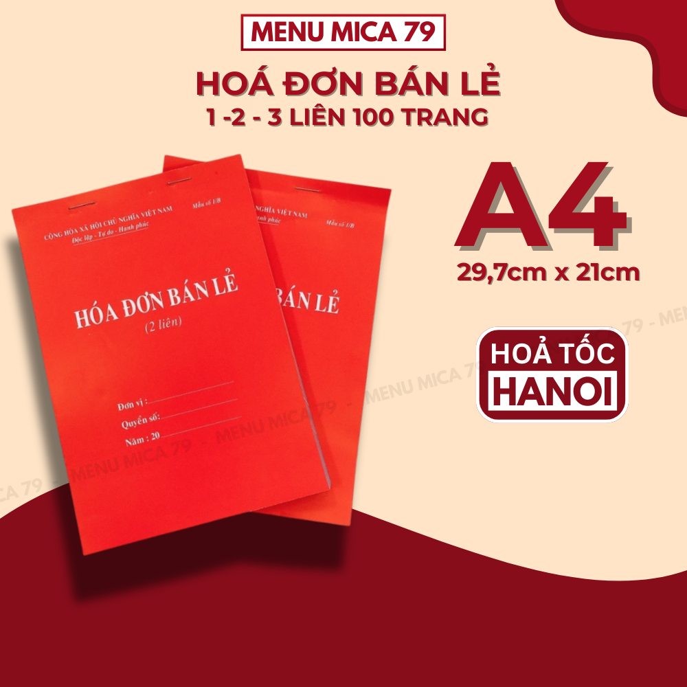 Hoá đơn tính tiền dày 100 tờ A4(1 liên/2 liên/3 liên),bill tính tiền,hóa đơn bán lẻ