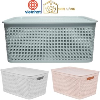  Set 3 Rổ chữ nhật nhựa VIỆT NHẬT - Có nắp thoáng khí - Đựng thực phẩm quần áo đồ chơi bé 3386 7 8 