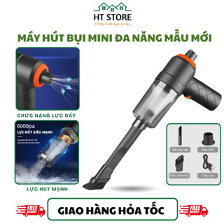  Máy Hút Bụi Cầm Tay Mini Không Dây Vệ Sinh Ô Tô Lực Hút 6000MPA Nhỏ Gọn Pin Sạc Tiện Lợi Kèm Đầu Thổi Bụi 