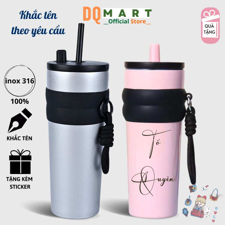 Bình Giữ Nhiệt DQMart, Cherry 710ml, Tặng Kèm Phụ Kiện, Khắc Tên Theo Yêu Cầu, In Hình Chân Dung, Bả