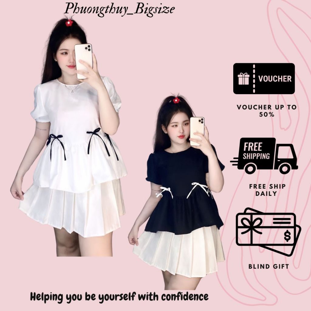 Áo babydoll tay phồng đính nơ nữ bigsize - A65