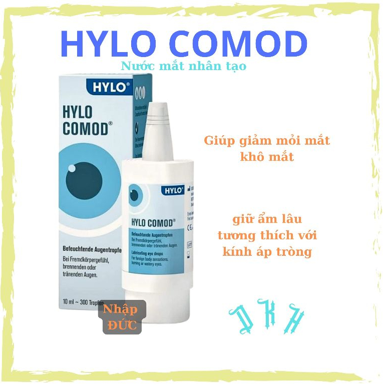 HYLO COMOD 0.1%, nước mắt nhân tạo giúp giảm khô mắt mỏi mắt, lọ 10ml, nhập Đức