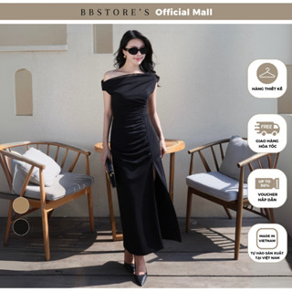  [BBSTORE'S] Đầm Body Trễ Vai Cổ Xéo Xẻ Tà Form Dài Thanh Lịch Chất Thun Cotton - D4372A