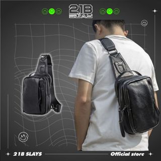 Túi đeo chéo nam, túi bao tử nam màu đen da pu  cao cấp chống nước nhiều ngăn sức chứa lớn có thể làm túi xách tiện lợi