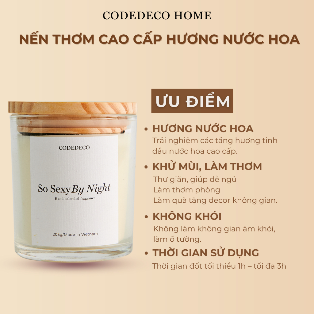 Nến thơm hương nước hoa CODEDECO So Sexy By Night 205g - Ngọt ngào, Ấm áp