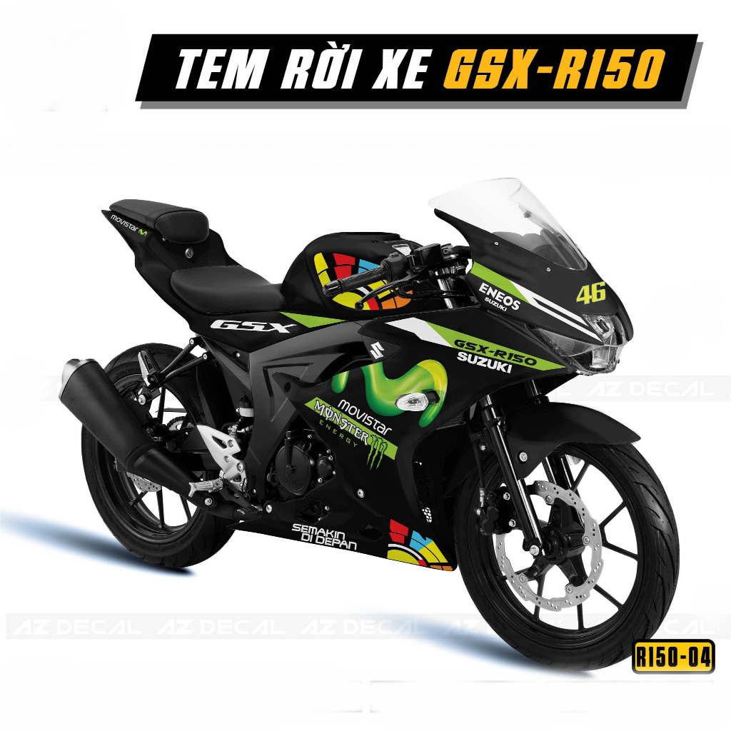 Tem rời GSX R150 mẫu Movistar 46 - Decal 3 lớp cao cấp, chống nước, không bay màu