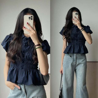 Áo Sơ Mi Kiểu Nữ Cổ Sen Bo Nhún Dáng Basic Đi Học Đi Làm Mùa Hè Kimee - KA541