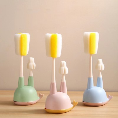 Cọ rửa bình sữa mút xốp 2 chi tiết KidsWorld cho bé, có đế phơi hình cá heo