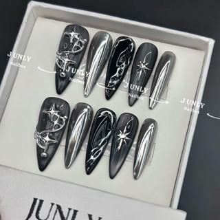  Nailbox Thiết kế thủ công móng tay giả tráng gương mắt mèo đen xám  cá tính mã 537 