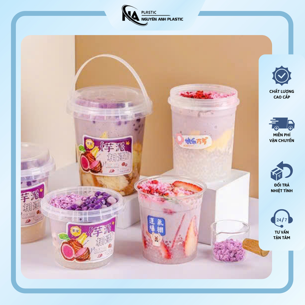   Kèm nắp  Combo 50 chiếc xô cốc đựng trà sữa nước ép sinh tố có quai cốc đủ size 