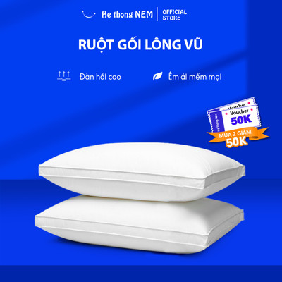Ruột Gối Lông Vũ Nhân Tạo Cao Cấp He thong NEM Gối Nằm Ngủ Bông Hơi Chuẩn Khách Sạn 5 Sao Cổ Vai Gáy 50x70cm 40X60