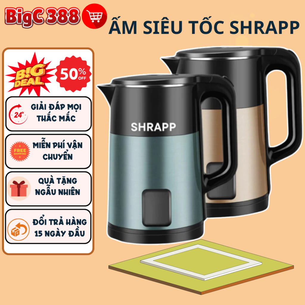 Ấm Siêu Tốc Shrap Dung Tích 3L, Công Suất 1800W, Tự Ngắt Điện, 2 Lớp Cách Nhiệt Bảo Hành 6 Tháng