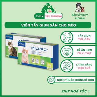  Sổ giun mèo Milpro Virbac - Viên Tẩy Giun Sán Cho Mèo Hiệu quả Dễ tiếp cận Với Lớp Phủ Vị Thịt Thơm Ngon chính hãng 