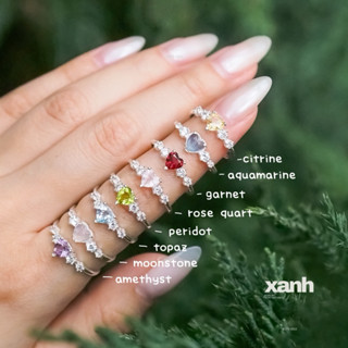Nhẫn bạc trái tim đá thiên nhiên phong thuỷ ngũ hành may mắn thanh lịch  - Xanh Jewelry Rose quartz Citrine Topaz