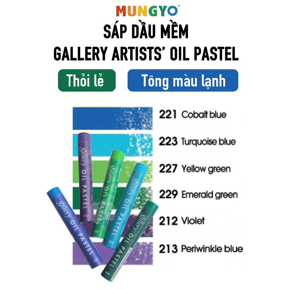 ICây lẻI Sáp dầu Mungyo Gallery Artists' Soft Oil Pastel tông màu Xanh lam - Xanh lá - Tím
