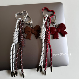 Móc Treo Túi Xách Hình Nơ Đỏ Nâu, Charm Đeo Túi Xách Nơ Dễ Thương