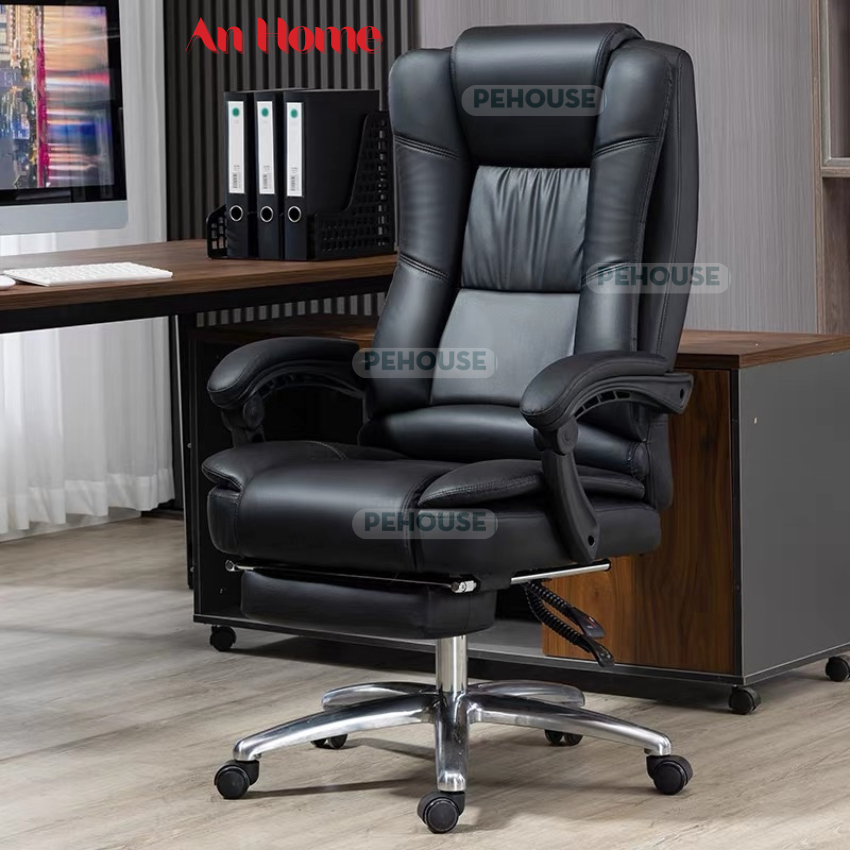 Ghế xoay văn phòng Ghế Giám Đốc Bọc Da Đệm Dày 12cm Bảo Hành 12 tháng có gác chân ngả 160 độ Anhome