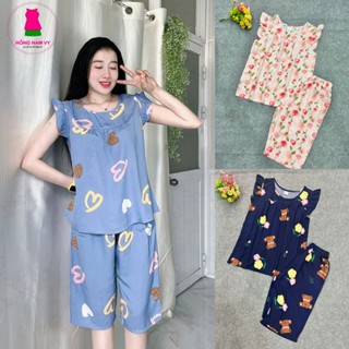 Bộ tole lanh nữ lửng cánh tiên loại tốt 48-75kg, đồ bộ mặc nhà tole 2 da