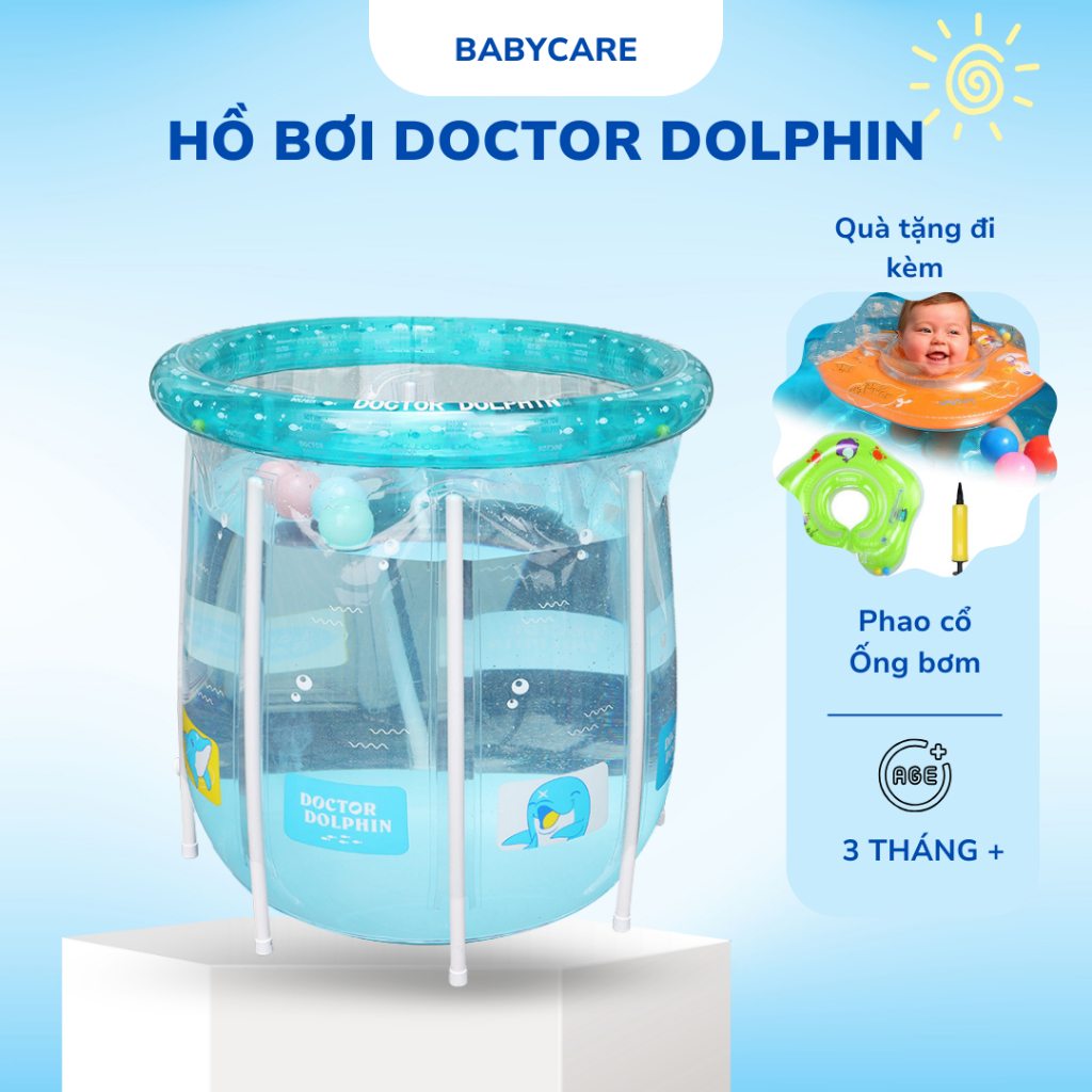 Bể bơi thành cao TẶNG KÈM PHAO BƠI và BƠM, size 80x80cm, bể bơi cho bé sơ sinh, hồ bơi đứng Doctor D