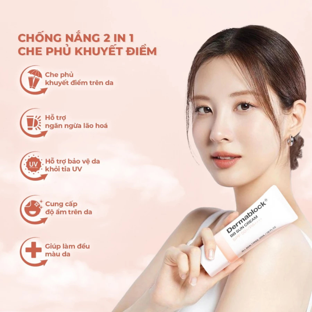 Ảnh 3 của Kem Chống Nắng Dermablock SPF50+ PA++++ Giúp Chống Nắng Và Nâng Tone Cho Mọi Loại Da 35ml