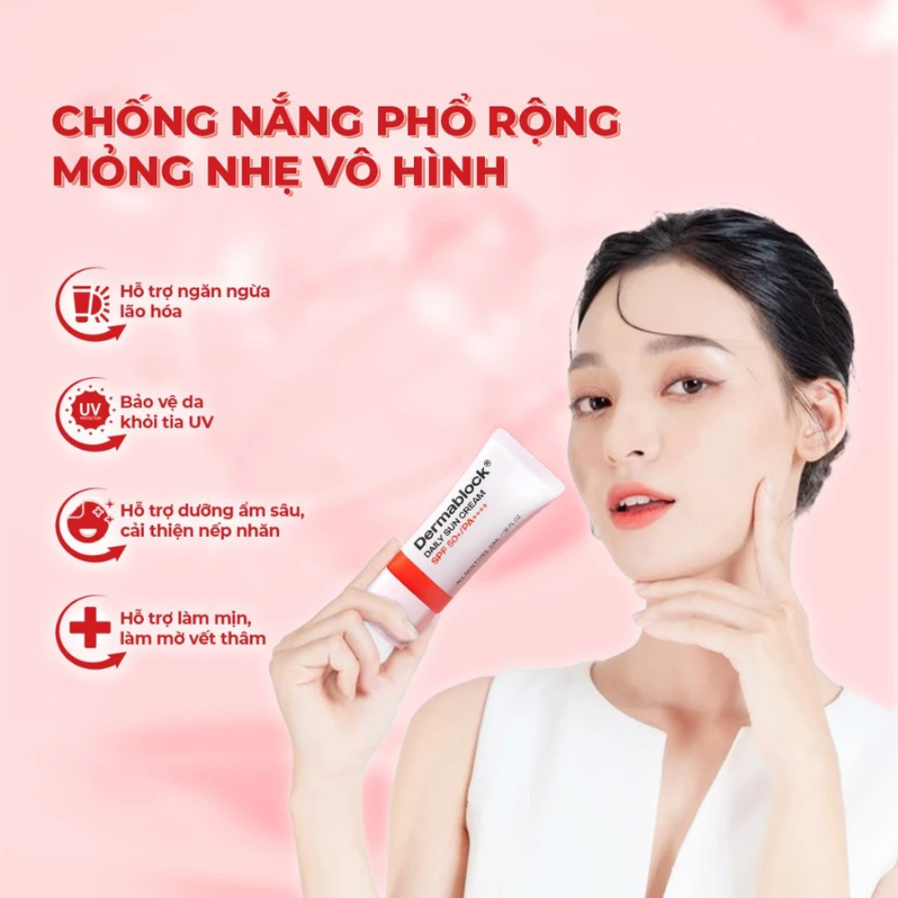 Ảnh 4 của Kem Chống Nắng Dermablock SPF50+ PA++++ Giúp Chống Nắng Và Nâng Tone Cho Mọi Loại Da 35ml