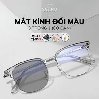 Kính mắt nam nữ SATINO gọng kính vuông đa giác nửa viền chống ánh sáng xanh tia uv kim loại phối nhựa S12