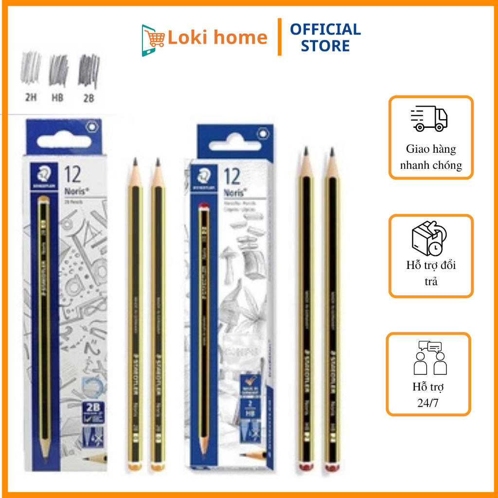 Bút chì Đức sọc đen vàng chì steadler Noris (Hộp 12 bút) , Bút chì 2b,hb chì không gãy - loki home