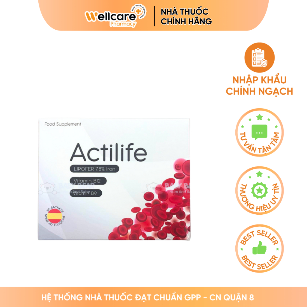 HC LAB'S ACTILIFE SẮT - Hộp 30 gói -Bổ Sung Sắt, Vitamin B9, Vitamin C,Hỗ Trợ Giảm Nguy Cơ Thiếu Máu