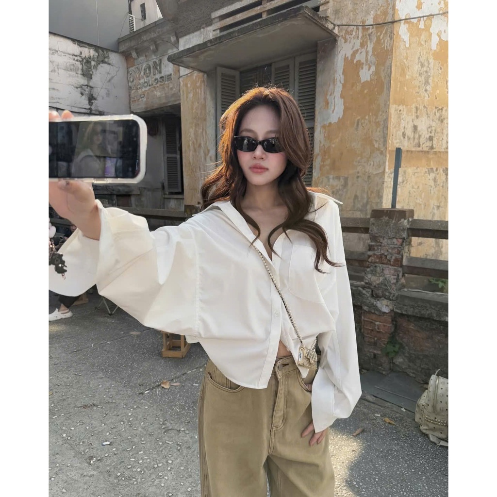 Áo Sơ Mi Croptop Dáng Rộng, Áo Somi Kiểu Dây Buộc Lưng Tay Rộng Chất Vải Thô Nến Miho House | BigBuy360 - bigbuy360.vn