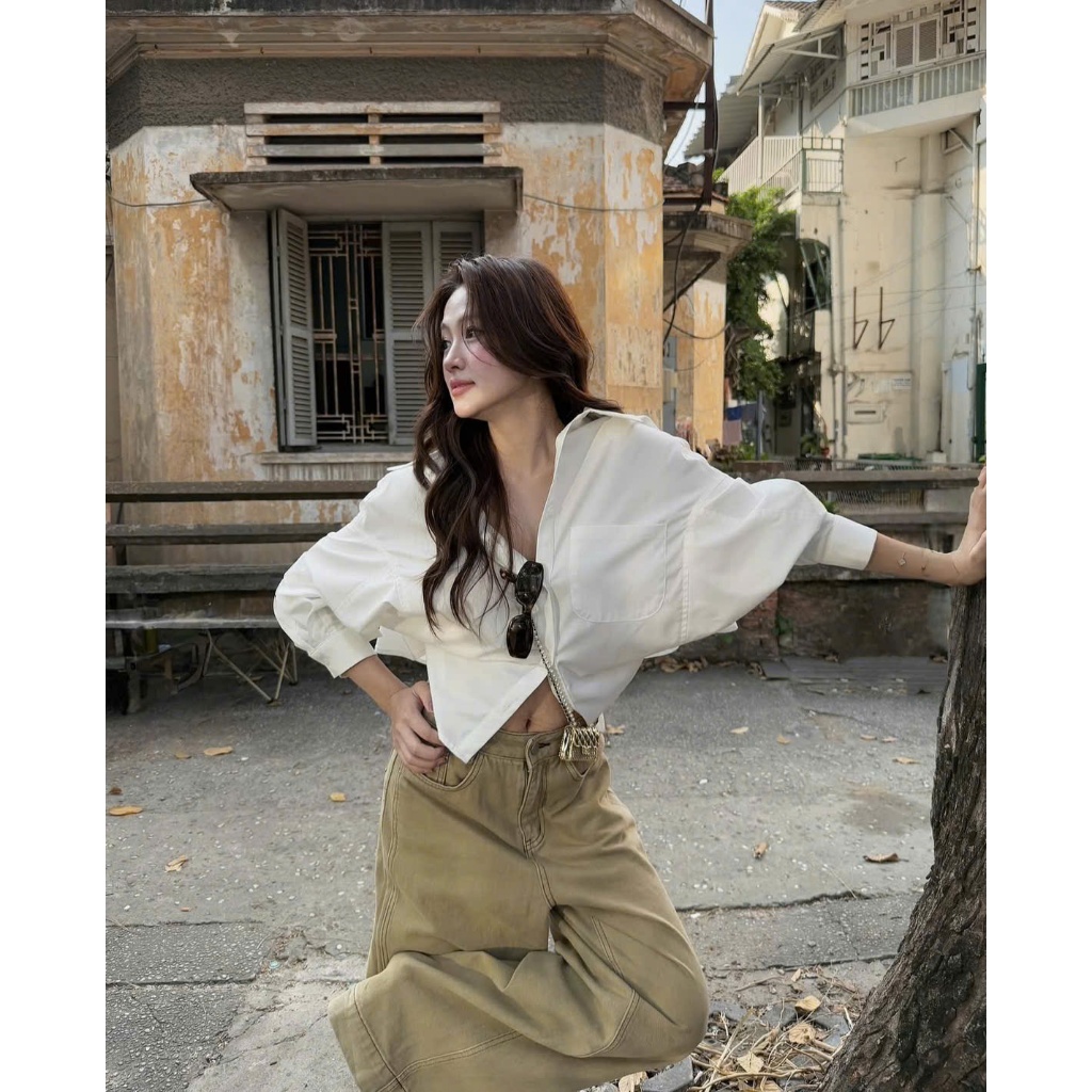Áo Sơ Mi Croptop Dáng Rộng, Áo Somi Kiểu Dây Buộc Lưng Tay Rộng Chất Vải Thô Nến Miho House | BigBuy360 - bigbuy360.vn