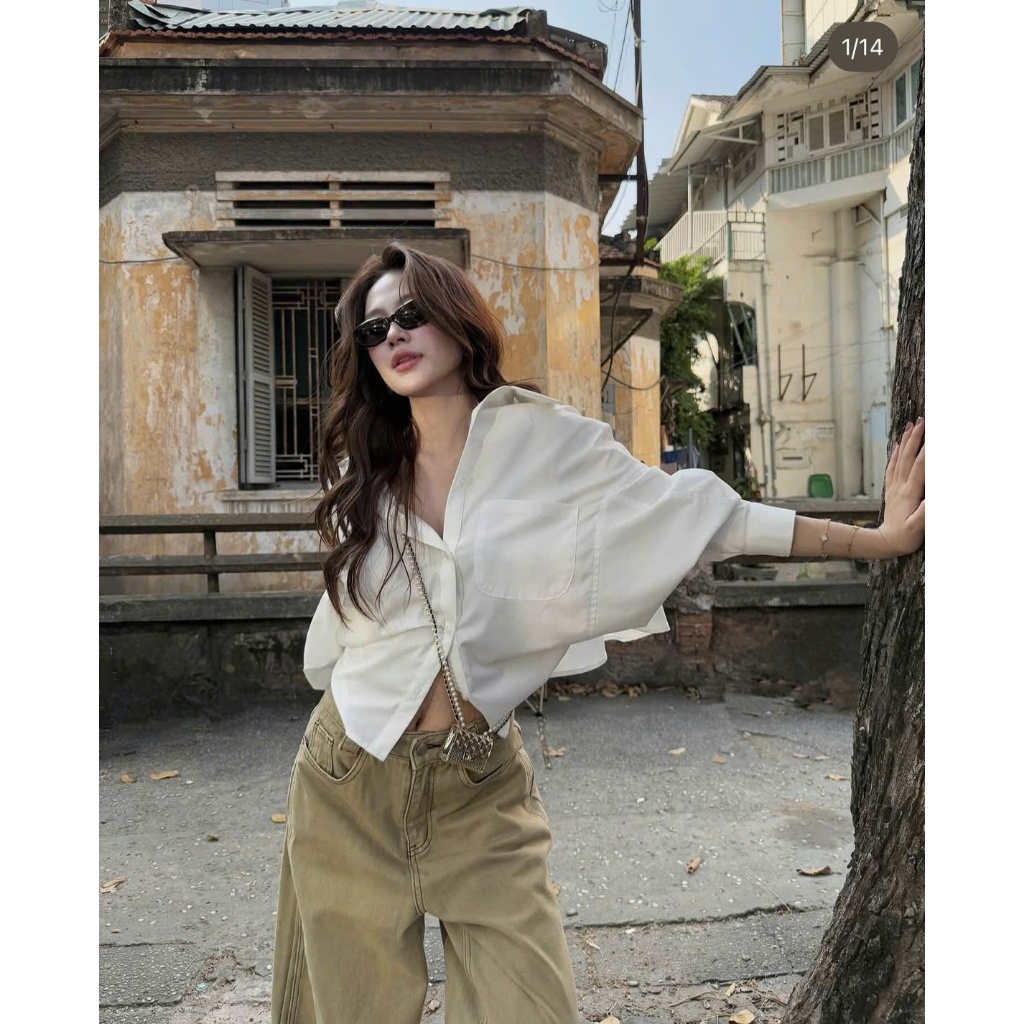 Áo Sơ Mi Croptop Dáng Rộng, Áo Somi Kiểu Dây Buộc Lưng Tay Rộng Chất Vải Thô Nến Miho House | BigBuy360 - bigbuy360.vn