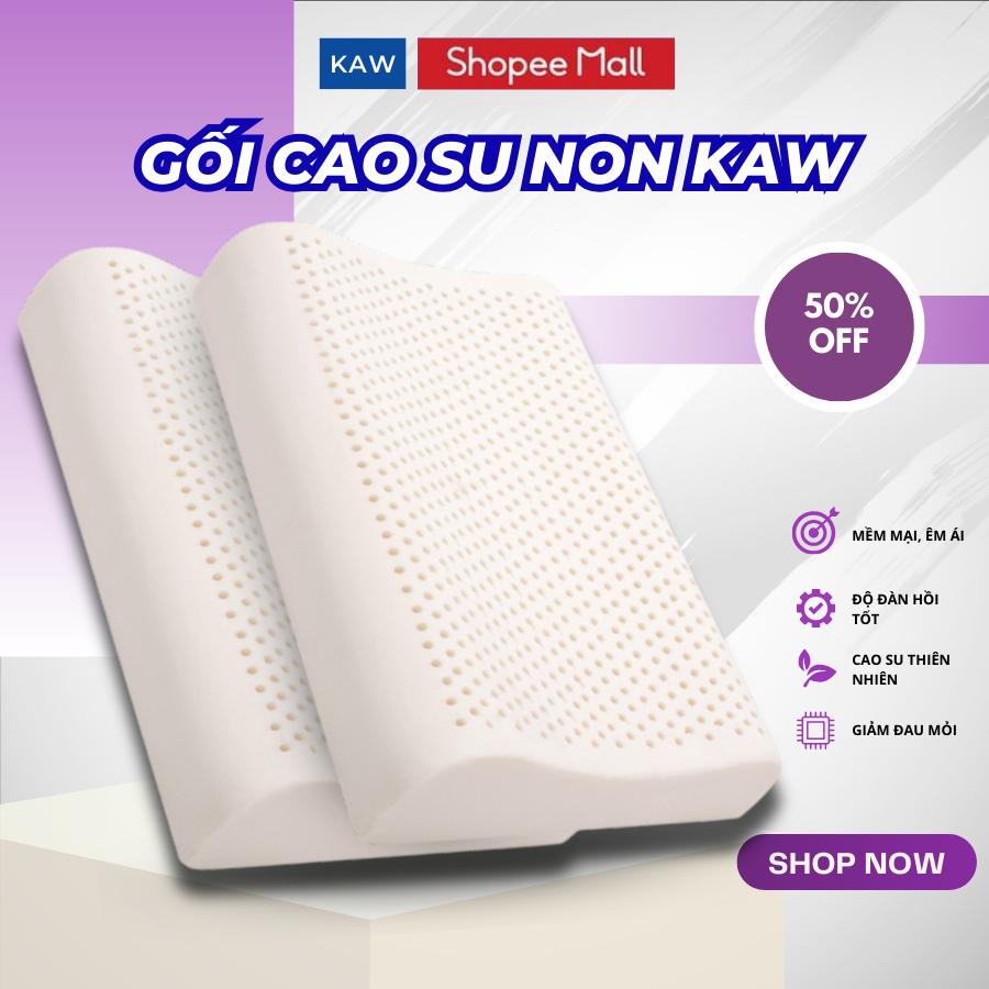 [TẶNG VỎ GỐI] Gối cao su non KAW Chất lượng cao 30x50cm, thiết kế lượn sóng, chống đau mỏi vai gáy