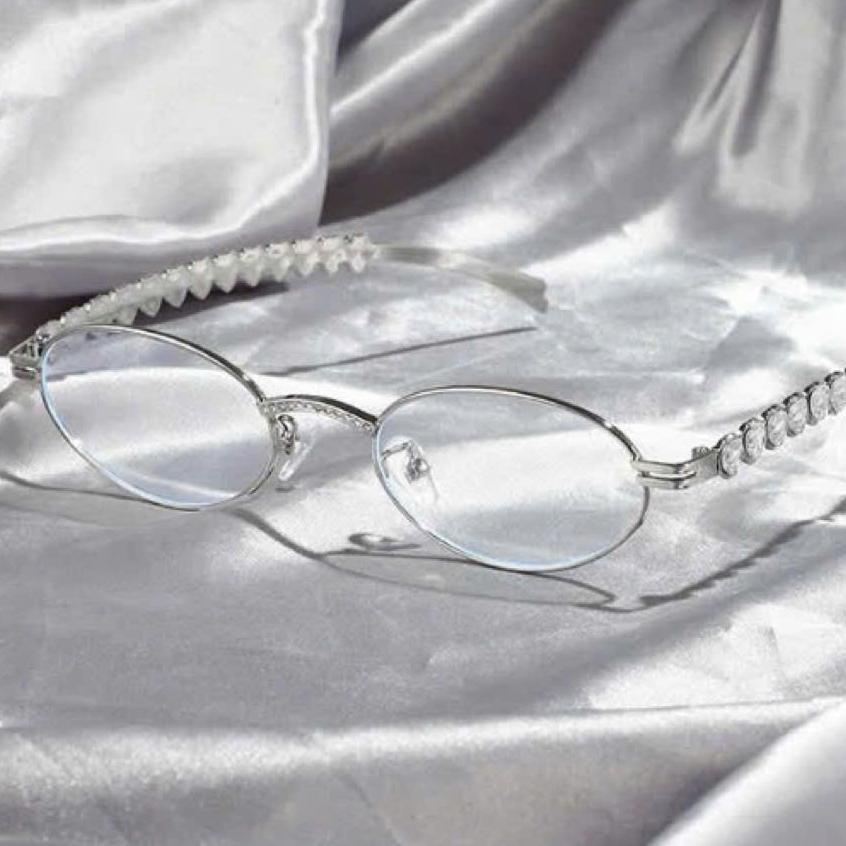 Kính mát Jennie Jentle Salon Store Y2K kim loại cao cấp oval đính đá trái tim