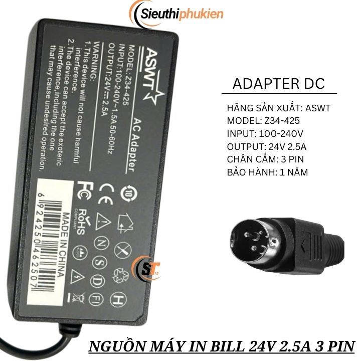 Bộ nguồn cho máy in Xprinter XP-350B XP-350BM XP-365B 24v zin, Adapter Xprinter 24v 3 pin