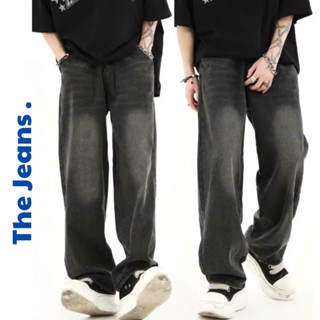 Quần Jean Nam Ống Rộng Cao Cấp Dáng Suông Chất Vải Dày Dặn Màu Wash Đen Trầm