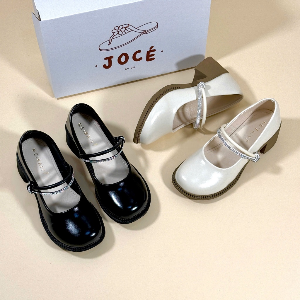 [LÙI 1 SIZE] Giày búp bê Lolita quai ngang KÉP dây đá bing Jocé mũi tròn da mềm cho nữ đế trụ 4.5cm