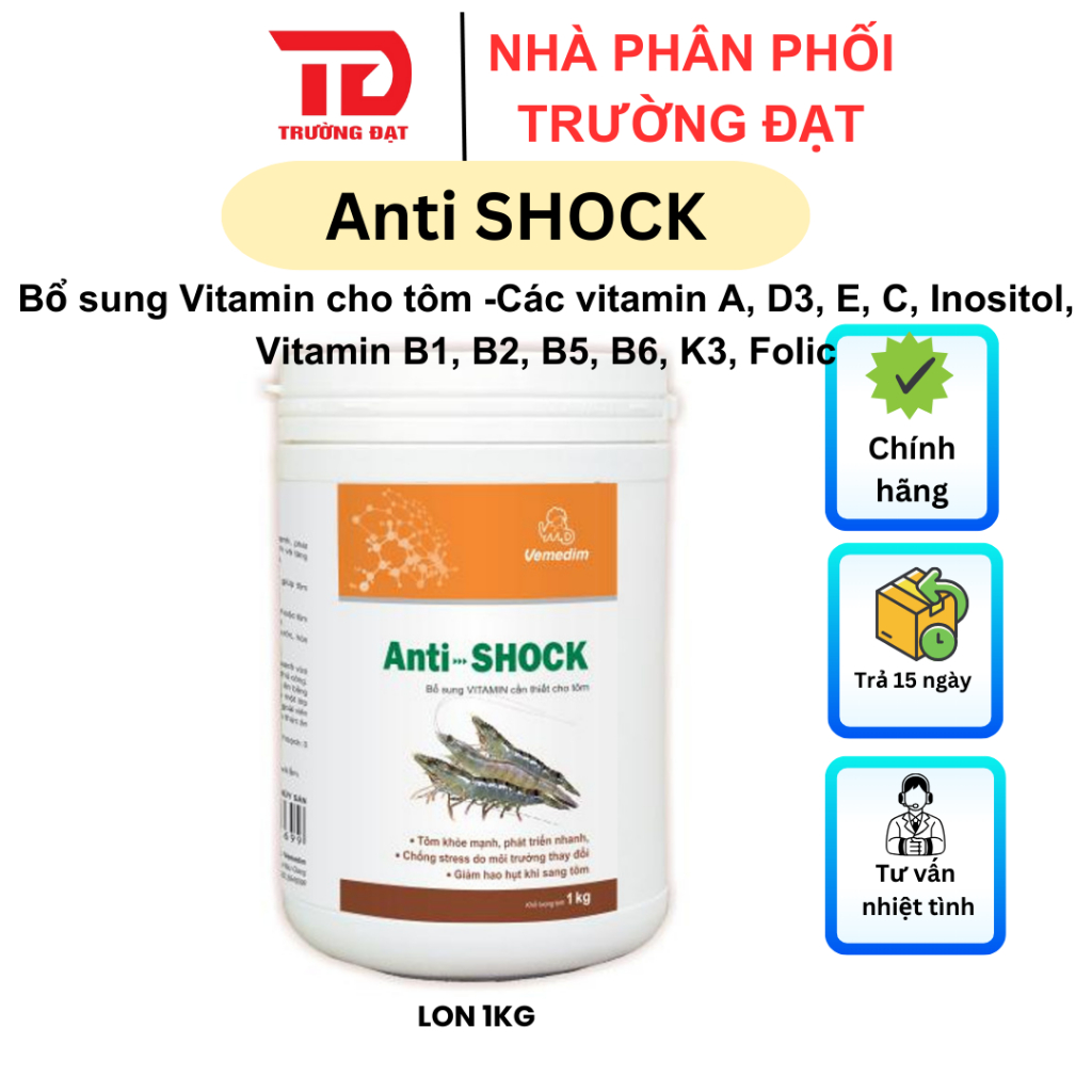 Vemedim Anti Shock (Tôm) - Bổ sung Vitamin cho tôm, Inositol, Vitamin B1, B2, B5, B6, K3, Folic acid